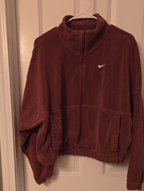 Nike Women's Half-Zip Fleece Pullover Jacket - Maroon with White Swoosh